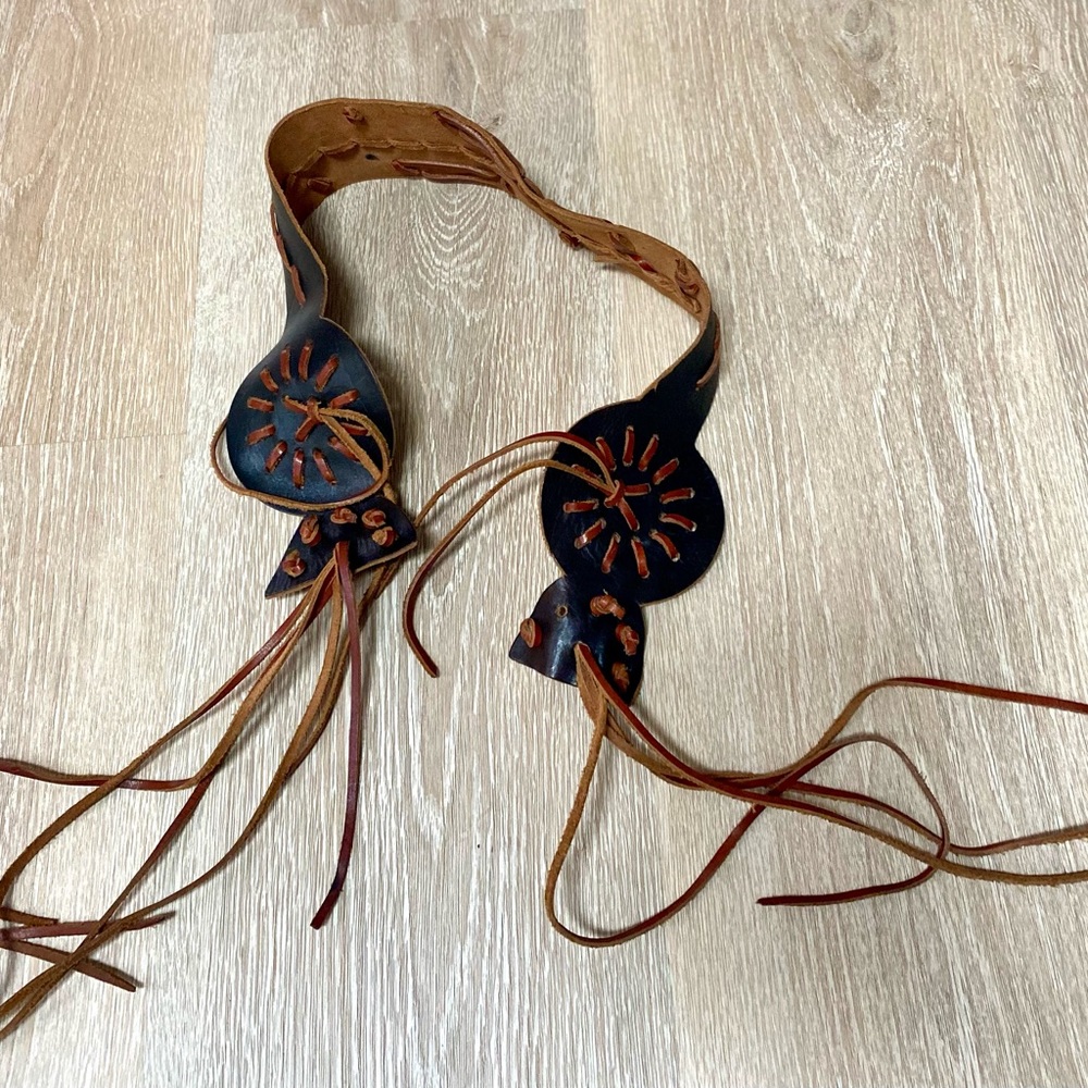 Vintage Valerie 70s leather fringe belt brown